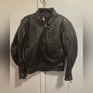 Power Trip Black Leather Vented Lined Motorcycle Jacket Men's Size Large